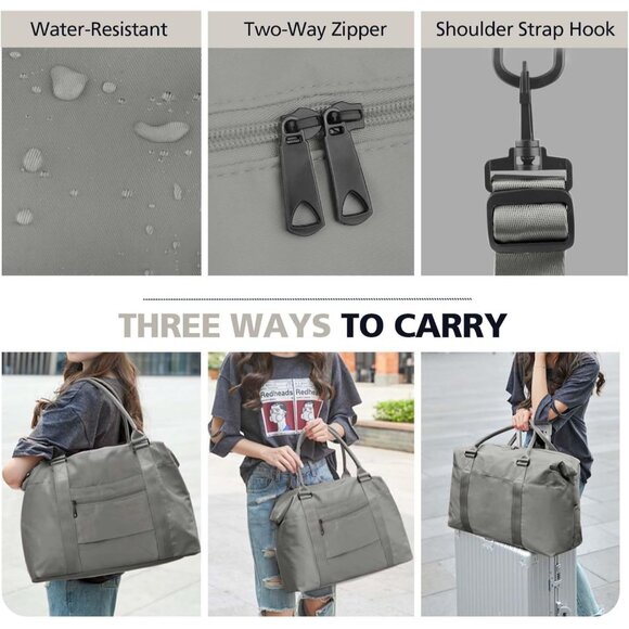 Women Men Grey Waterproof Carry On Tote Travel Duffle Bag with Trolley Sleeve - Picture 6 of 7